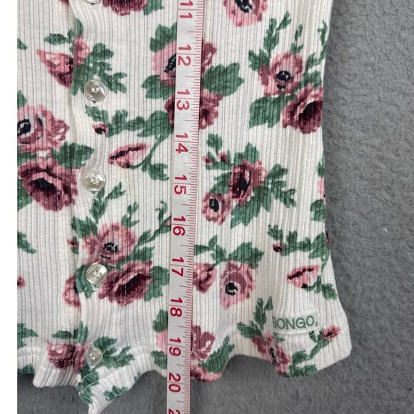 Y2K Vintage Bongo Blouse Floral Ribbed Knit Lace Neckline Button Front Size S - Picture 5 of 7